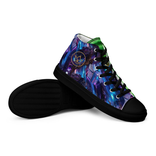 sneaker high top black for women, yellow crystal quartz and green art design print streetwear by paradiso og