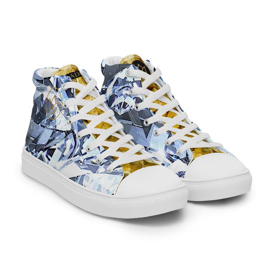 mens limited crystal diamond and gold high top canvas Sneakers with a exclusive, rare and luxury all over printed special diamond & gold color design made by absolut paradiso og, urban art streetwear fashion, phygitals an lifestyle brand.