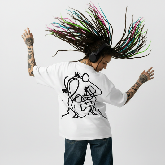 paradiso no.16 limited one- liners only 300 world wide oversized white t-shirt rasta girl model back side
