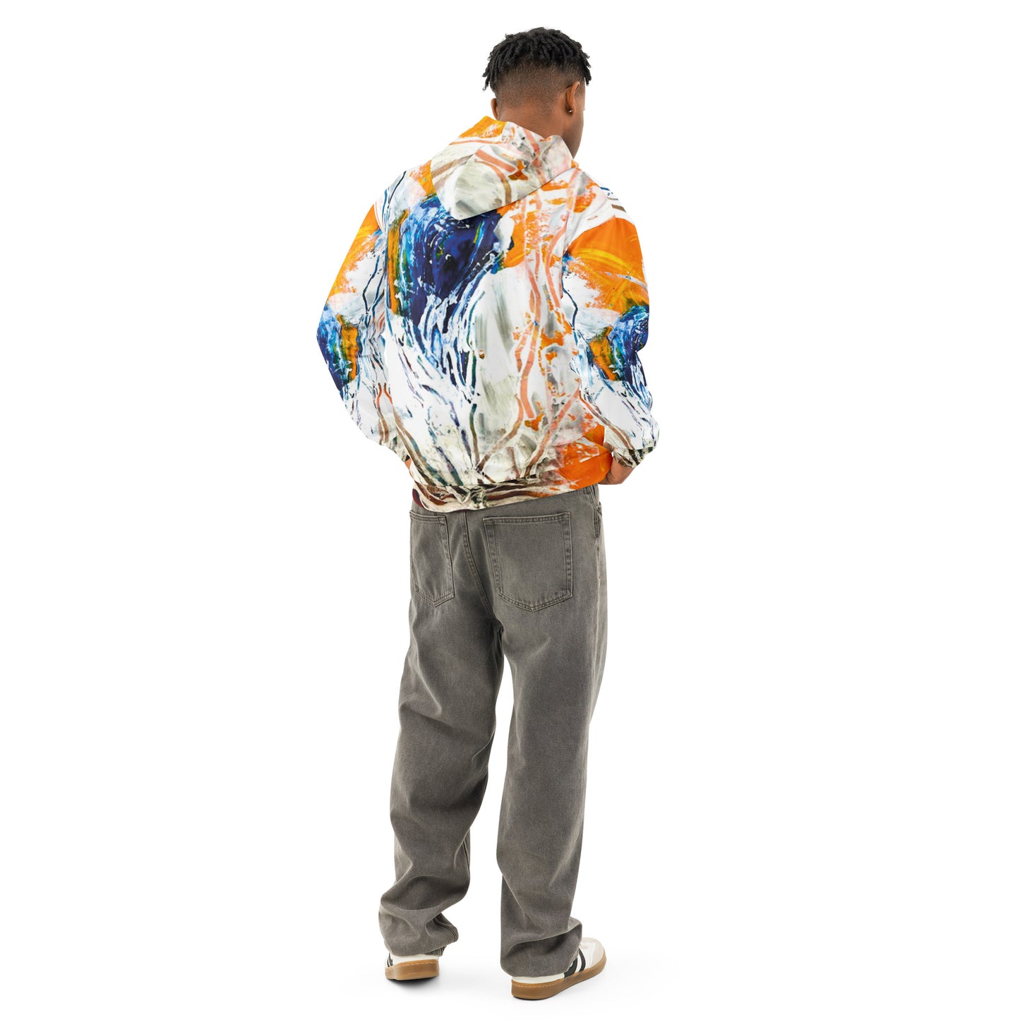 Hoodie exclusive with art expression, orange, blue and white uprise all over print, unisex cotton, design by Paradiso OG