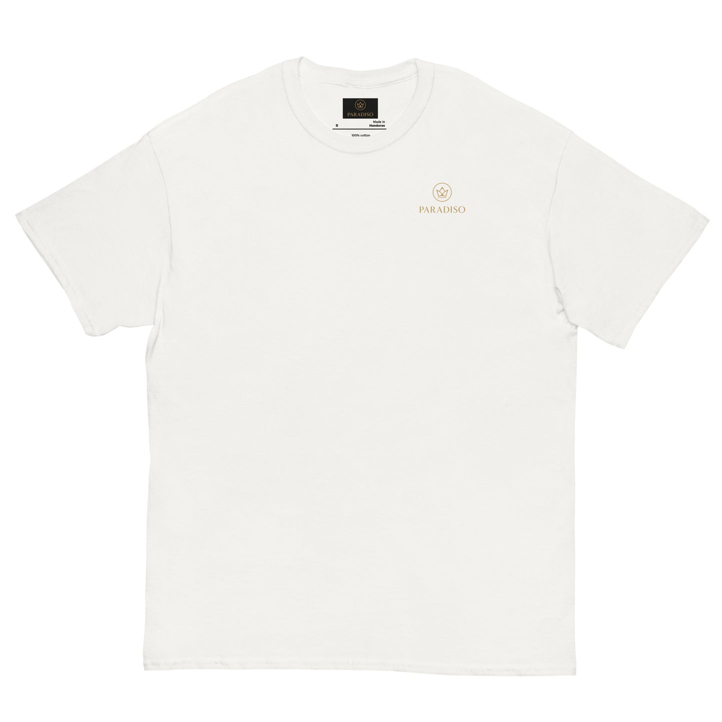 Absolut paradiso gold-crown label classic tee white front.