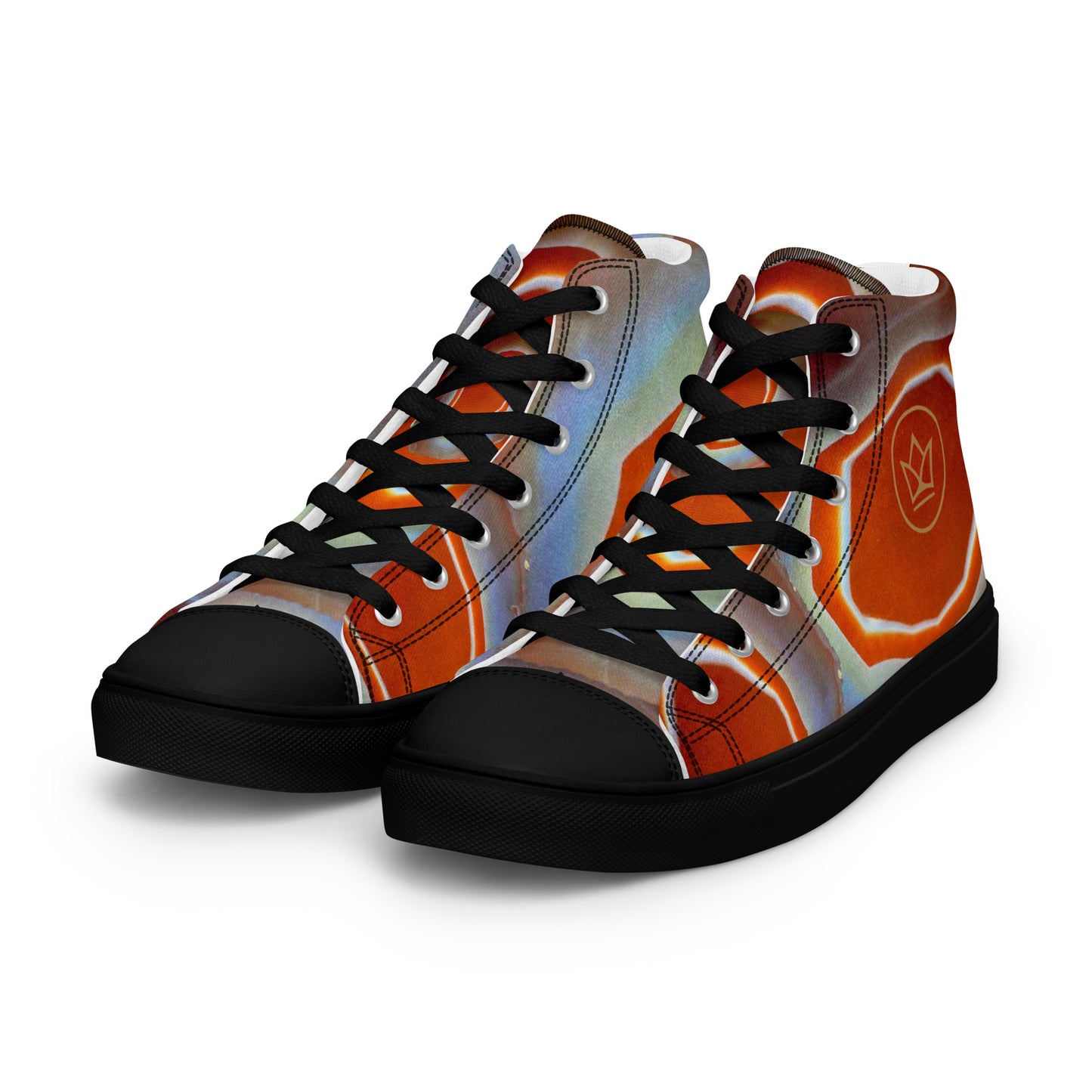 women Sneaker Shoe black high top canvas exclusive unique style, all over printed red agate crystal art-design made by paradiso og urban streetwear label