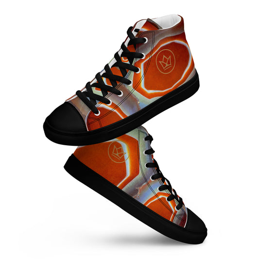 Sneaker women Shoe high top canvas black exclusive unique style, all over printed red agate crystal art-design made by paradiso og urban streetwear label