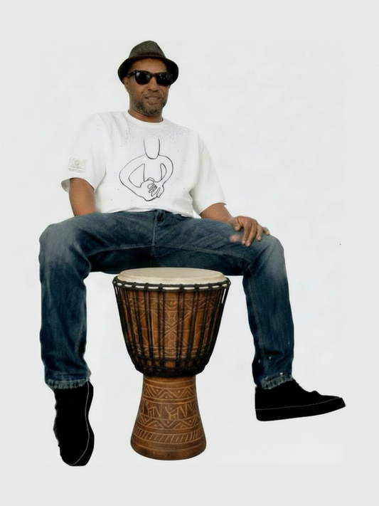 PARADISO-no1-limited-white-tshirt-250one-liner-on-the-back-solo-model-play-djembe.1.pic
