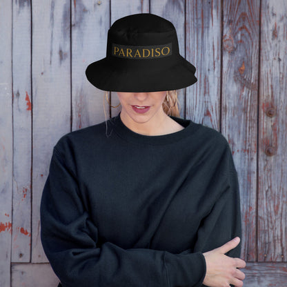bucket hat paradiso gold label big accessories black-front, best label world wide.