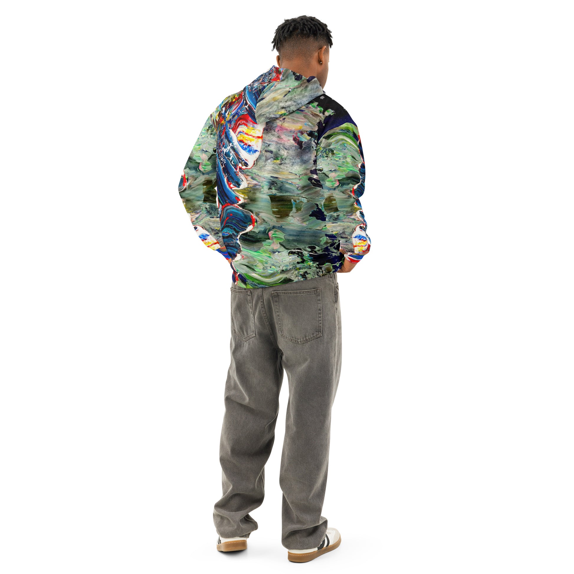 hoodie multicolor, green, blue, red, white, yellow and black all over printed, unique and exclusive art design by Paradiso OG