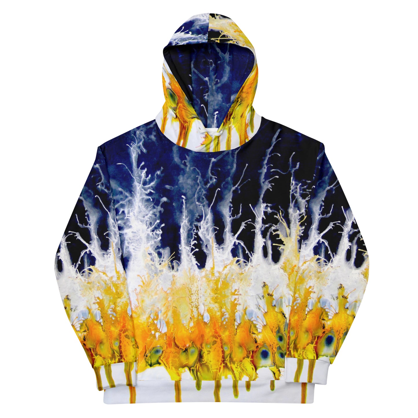 Hoodie unique multicolor black, blue, yellow and white streetwear art design style by Paradiso OG