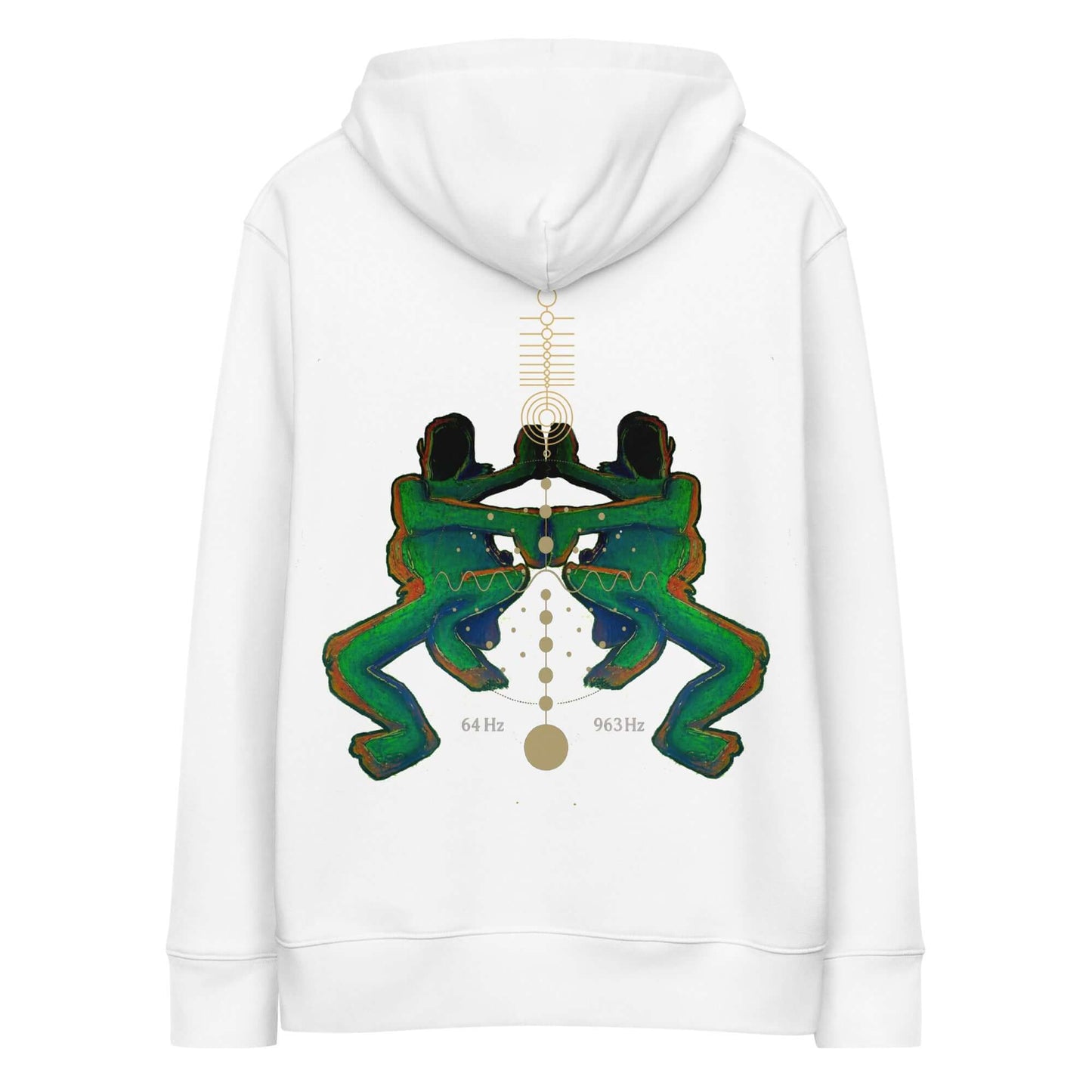 Hoodie white streetwear art design style multicolor green, orange, black and gold spiritualcreation by paradiso OG