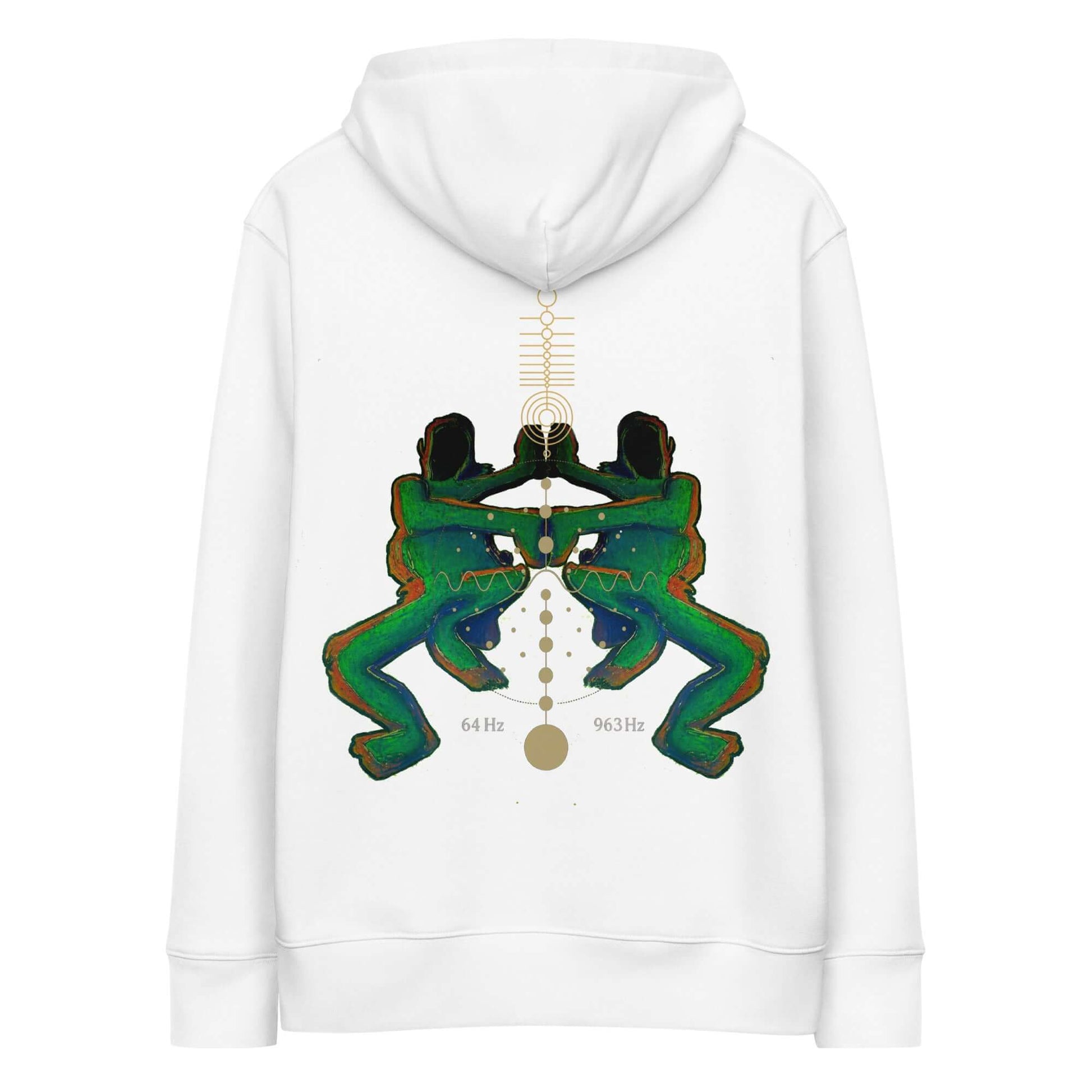 Hoodie white streetwear art design style multicolor green, orange, black and gold spiritualcreation by paradiso OG