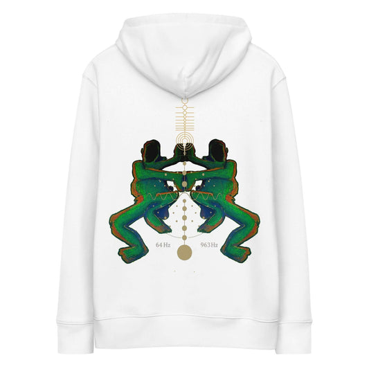 Hoodie white streetwear art design style multicolor green, orange, black and gold spiritualcreation by paradiso OG