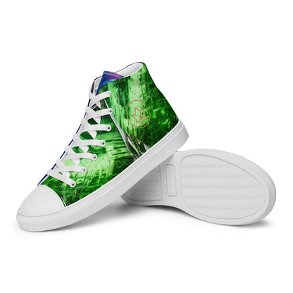 sneaker high top white forwomen, green crystal quartz and purple meteorite art design print streetwear, art design by paradiso og