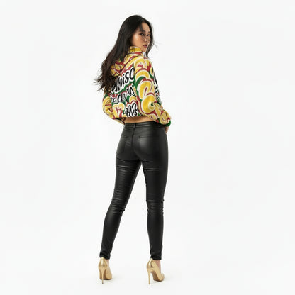 hoodie exclusive unique streetwear style, all over printed gold-yellow, red, green with words and numbers made by paradiso og urban streetwear label