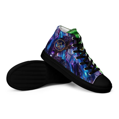 sneaker high top black for women, yellow crystal quartz and green art design print streetwear by paradiso og