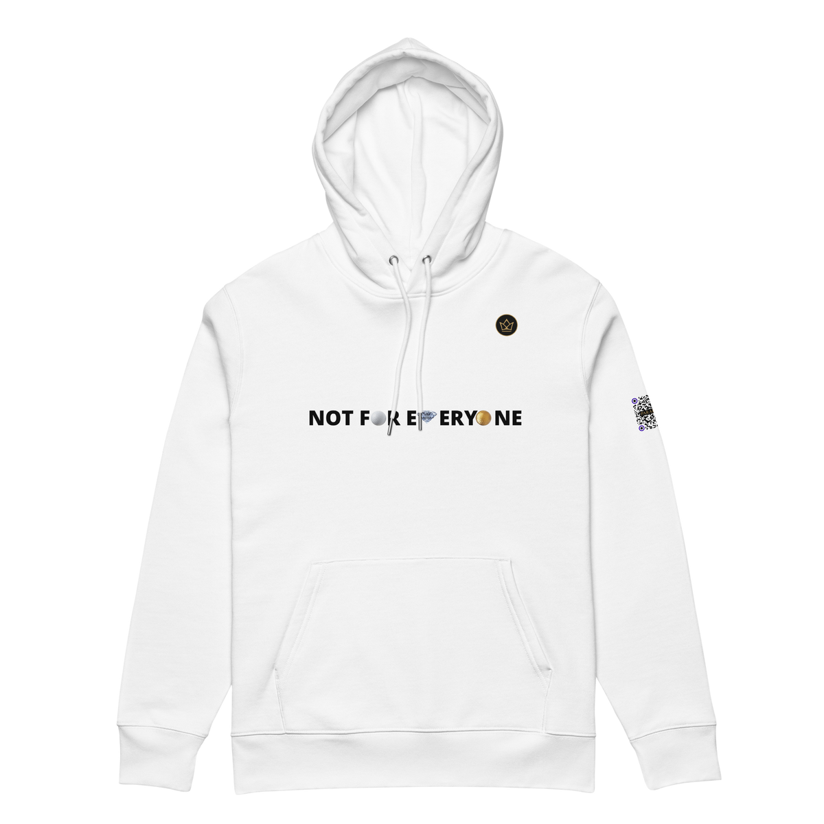limited unisex essential eco hoodie white front gold crown with diamond made by absolut paradiso og, urban art streetwear fashion, phygitals and lifestyle.