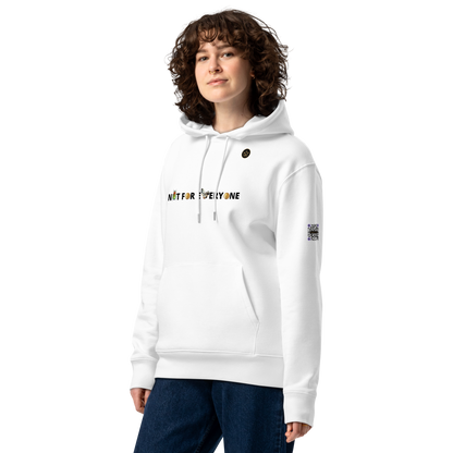 limited unisex essential eco hoodie white front with golden golf balls and crystal rock made by absolut paradiso og, urban art streetwear fashion, phygitals and lifestyle brand