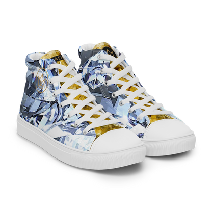 mens limited crystal diamond and gold high top canvas Sneakers with a exclusive, rare and luxury all over printed special diamond & gold color design made by absolut paradiso og, urban art streetwear fashion, phygitals an lifestyle brand. 
