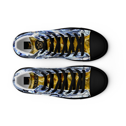 mens limited crystal diamond and gold high top canvas Sneakers with a exclusive, rare and luxury all over printed special diamond & gold color design made by absolut paradiso og, urban art streetwear fashion, phygitals an lifestyle brand. 
