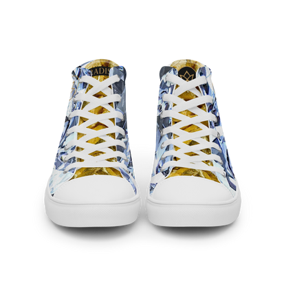 mens limited crystal diamond and gold high top canvas Sneakers with a exclusive, rare and luxury all over printed special diamond & gold color design made by absolut paradiso og, urban art streetwear fashion, phygitals an lifestyle brand. 
