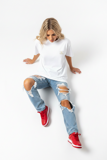 Paradiso No.244 Limited Edition Oversized T-Shirt in white – Front View – NFT-Backed One-Liner Artwork by Solo Paradiso – Only 333 Ever Produced – Polygon Blockchain