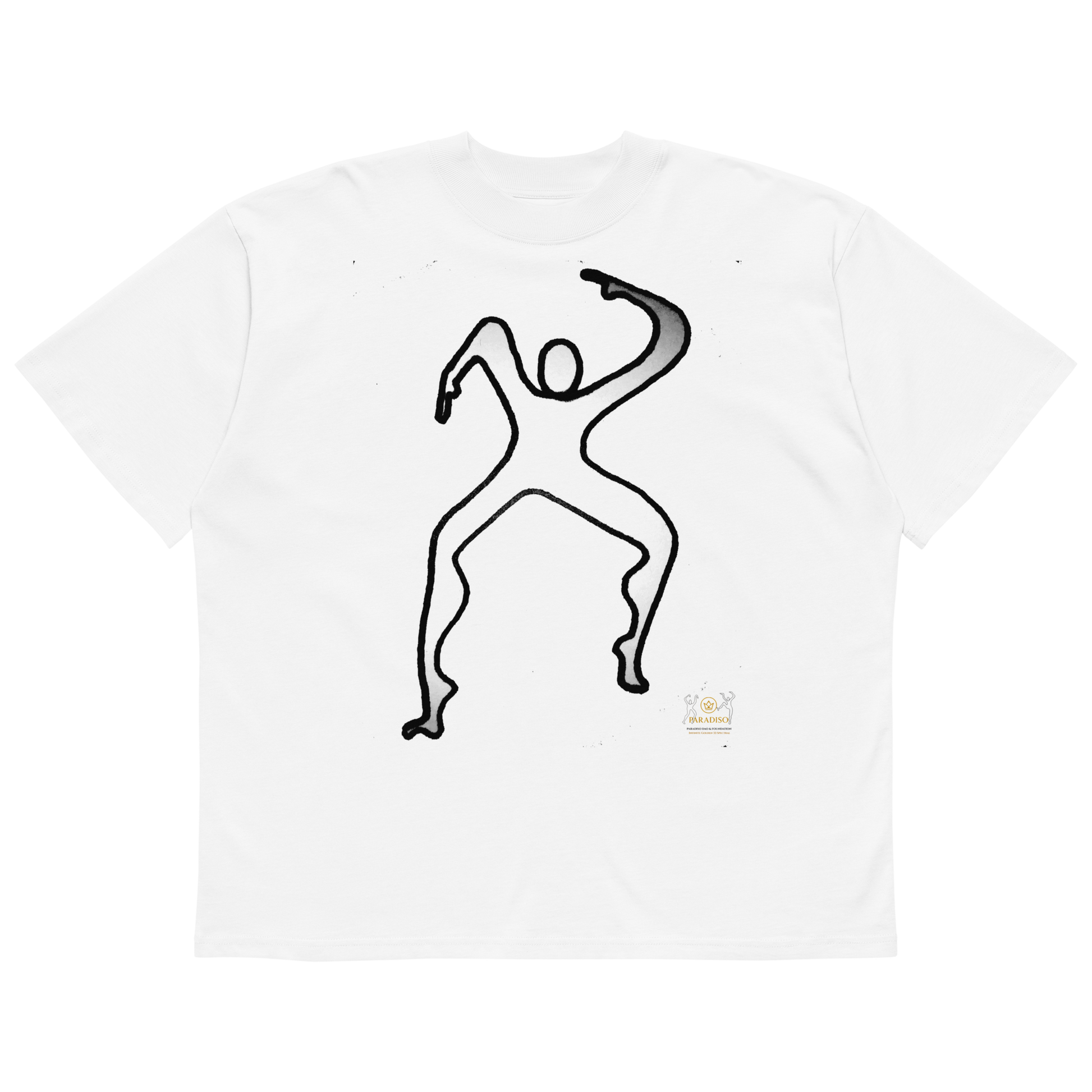 Paradiso No.7 Limited Edition Oversized T-Shirt in white – Front View – NFT-Backed One-Liner Artwork by Solo Paradiso – Only 333 Ever Produced – Polygon Blockchain
