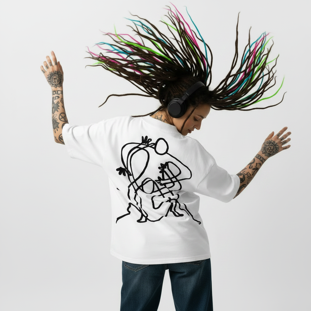 paradiso no.16 limited one- liners only 300 world wide oversized white t-shirt rasta girl model back side