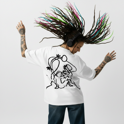 paradiso no.16 limited one- liners only 300 world wide oversized white t-shirt rasta girl model back side