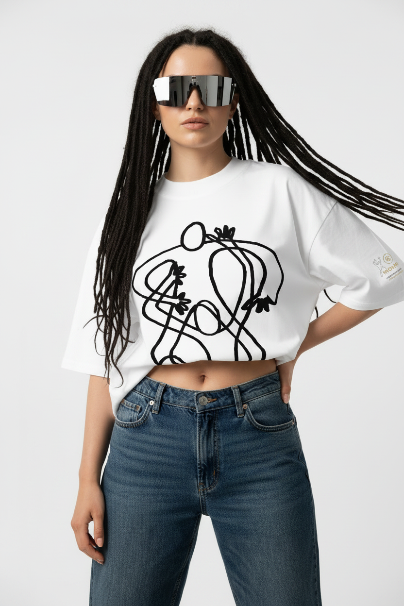 paradiso no.16 limited one- liners only 300 world wide oversized white t-shirt rasta girl model front side