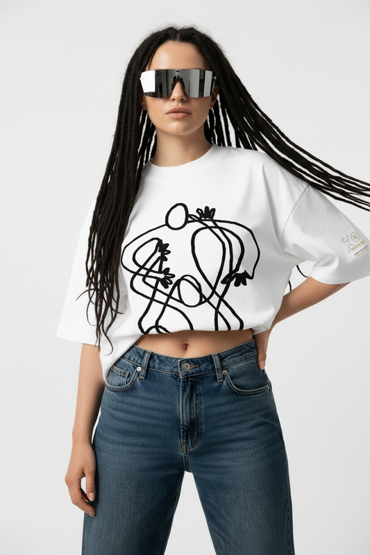 paradiso no.16 limited one- liners only 300 world wide oversized white t-shirt rasta girl model front side
