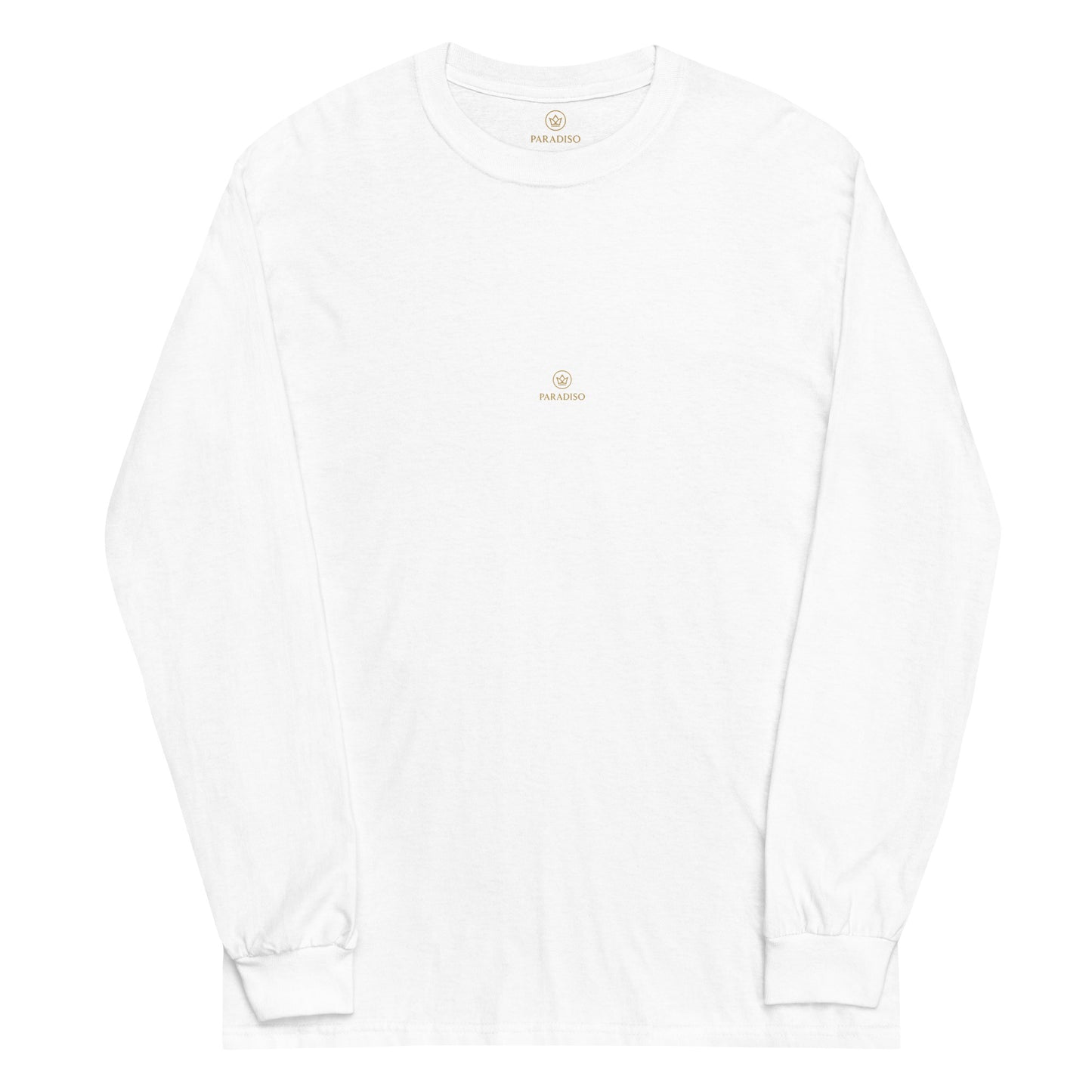 paradiso unisex-long-sleeve-shirt-white-front-paradis-o-gold-logo.1.pic