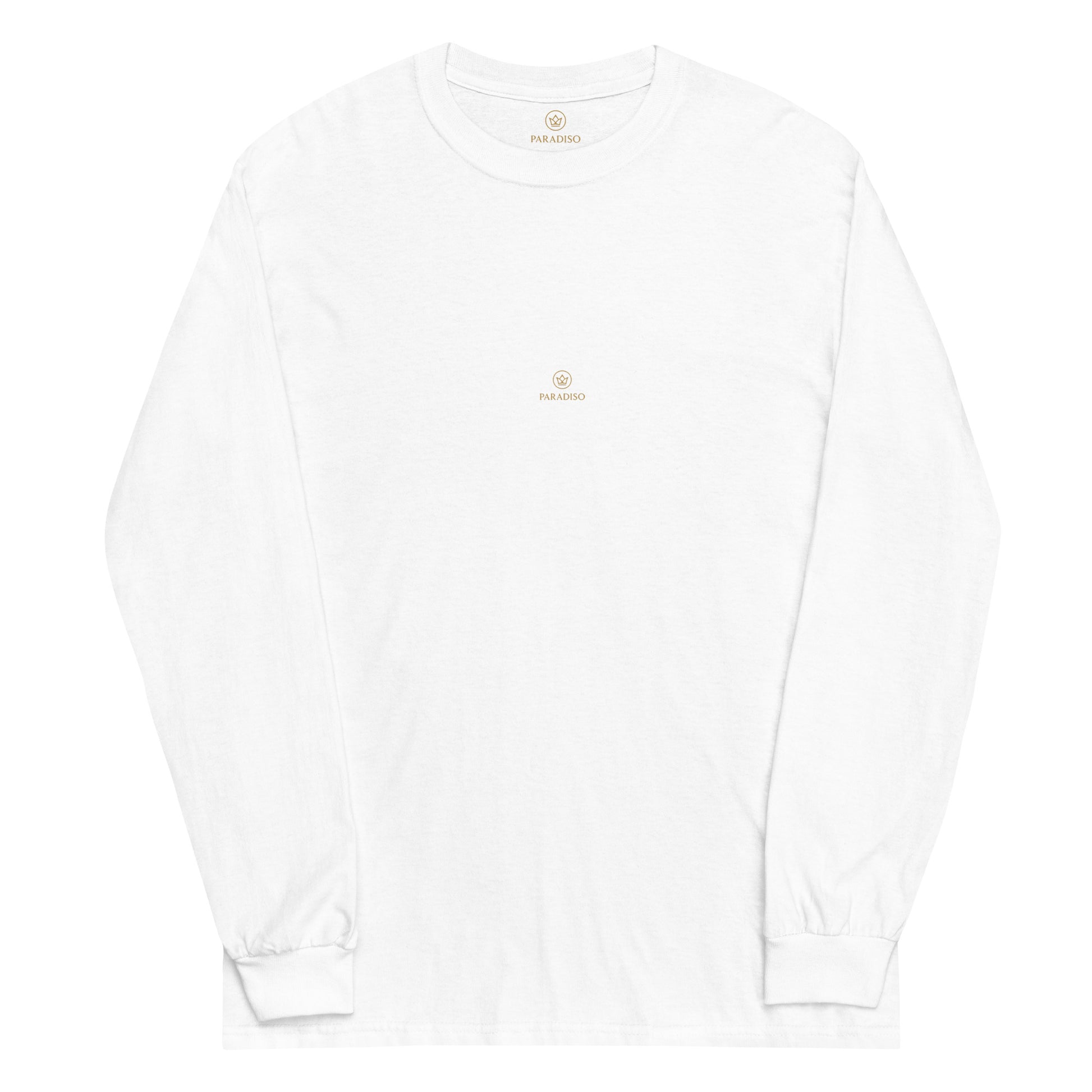 paradiso unisex-long-sleeve-shirt-white-front-paradis-o-gold-logo.1.pic