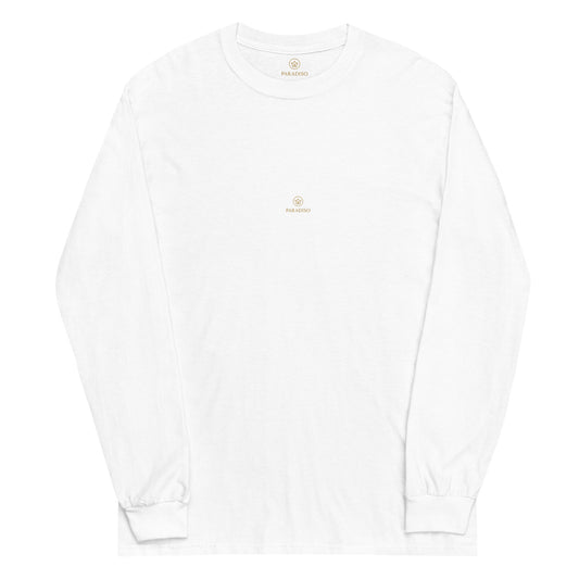 paradiso unisex-long-sleeve-shirt-white-front-paradis-o-gold-logo.1.pic