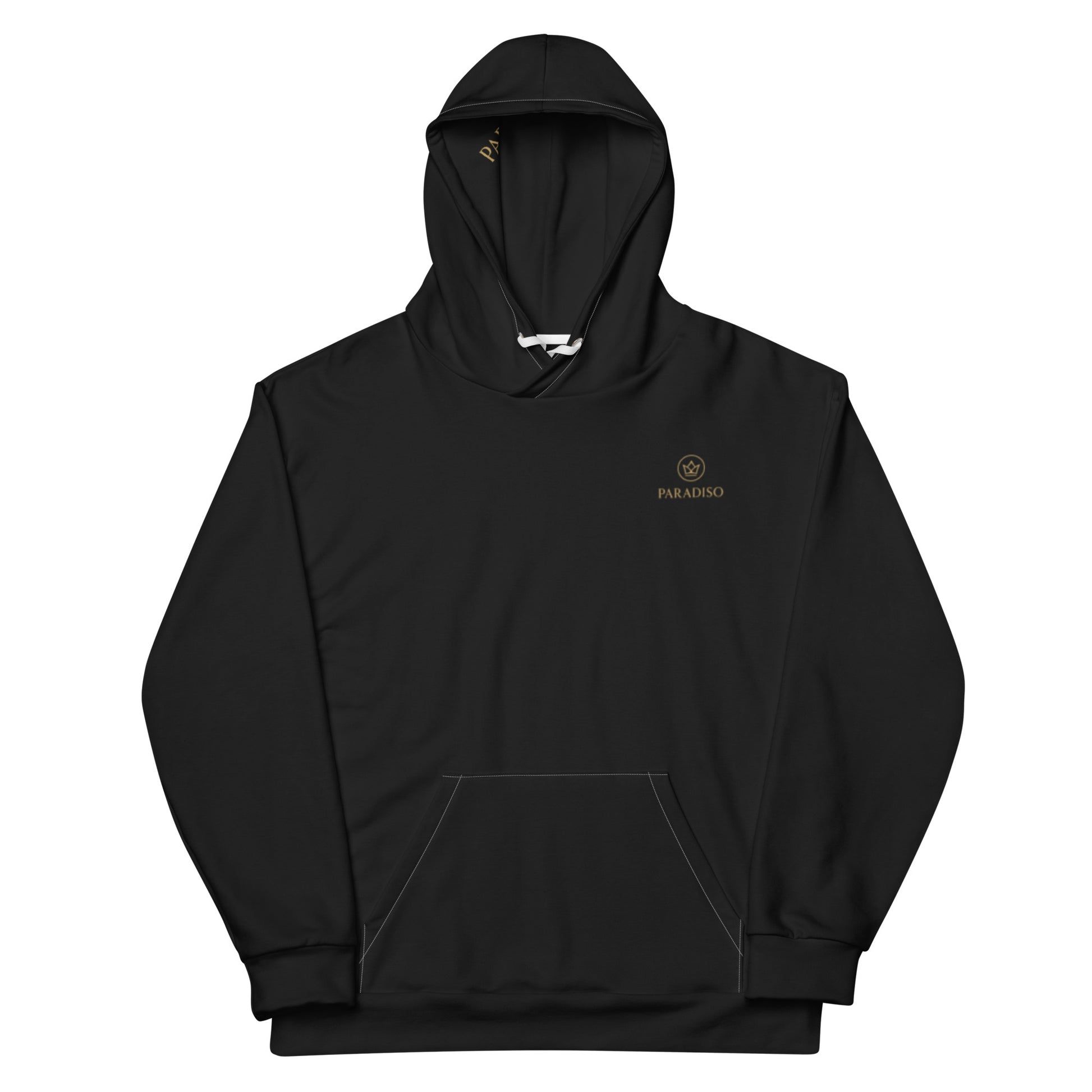Hoodie black, exclusive gold logo art print, unisex cotton, design by Paradiso OG