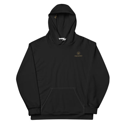 Hoodie black, exclusive gold logo art print, unisex cotton, design by Paradiso OG