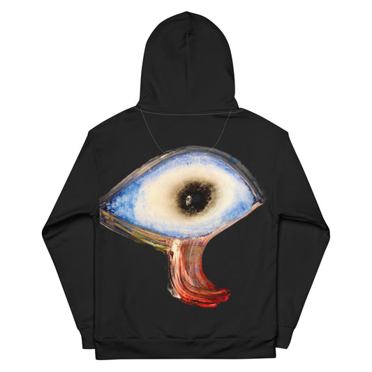 Hoodie in special black with art expression licked eye on the back, unisex cotton art-design by Paradiso OG