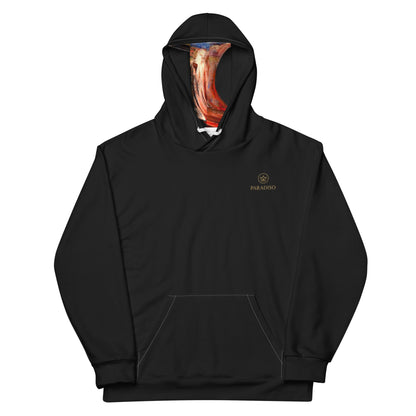 Hoodie in special black with gold logo on chest, unisex cotton art-design by Paradiso OG
