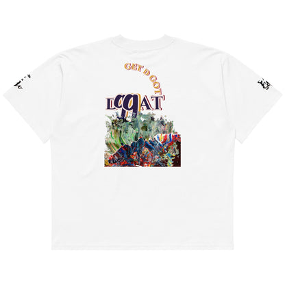 unisex-s090-organic oversized high-neck-t-shirt white color print at the back.