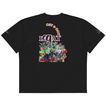 unisex s090 organic oversized-high-neck-t-shirt white colorful back side logo print.