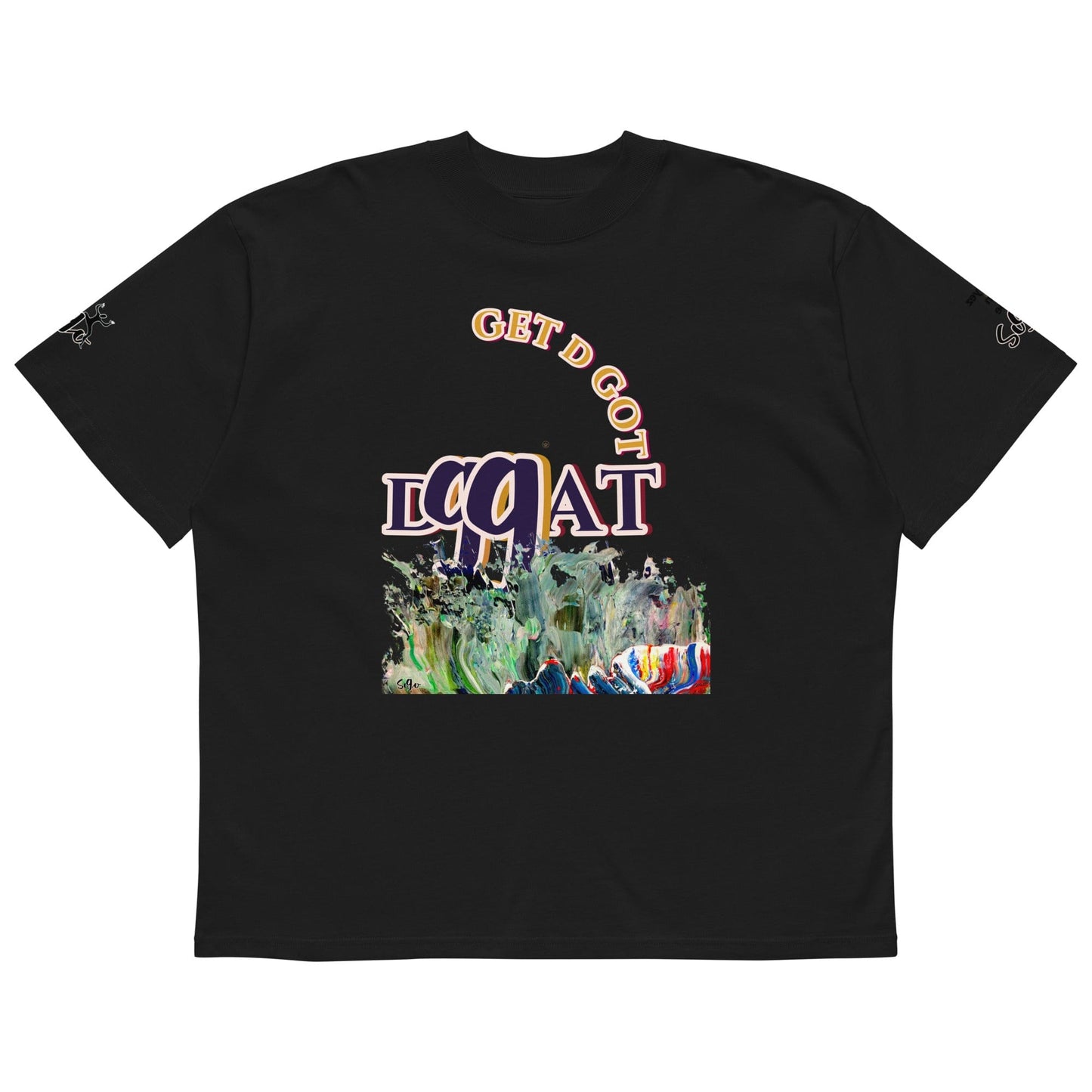 unisex t-shirt s090 organic oversized high neck-t-shirt black art-print design on front