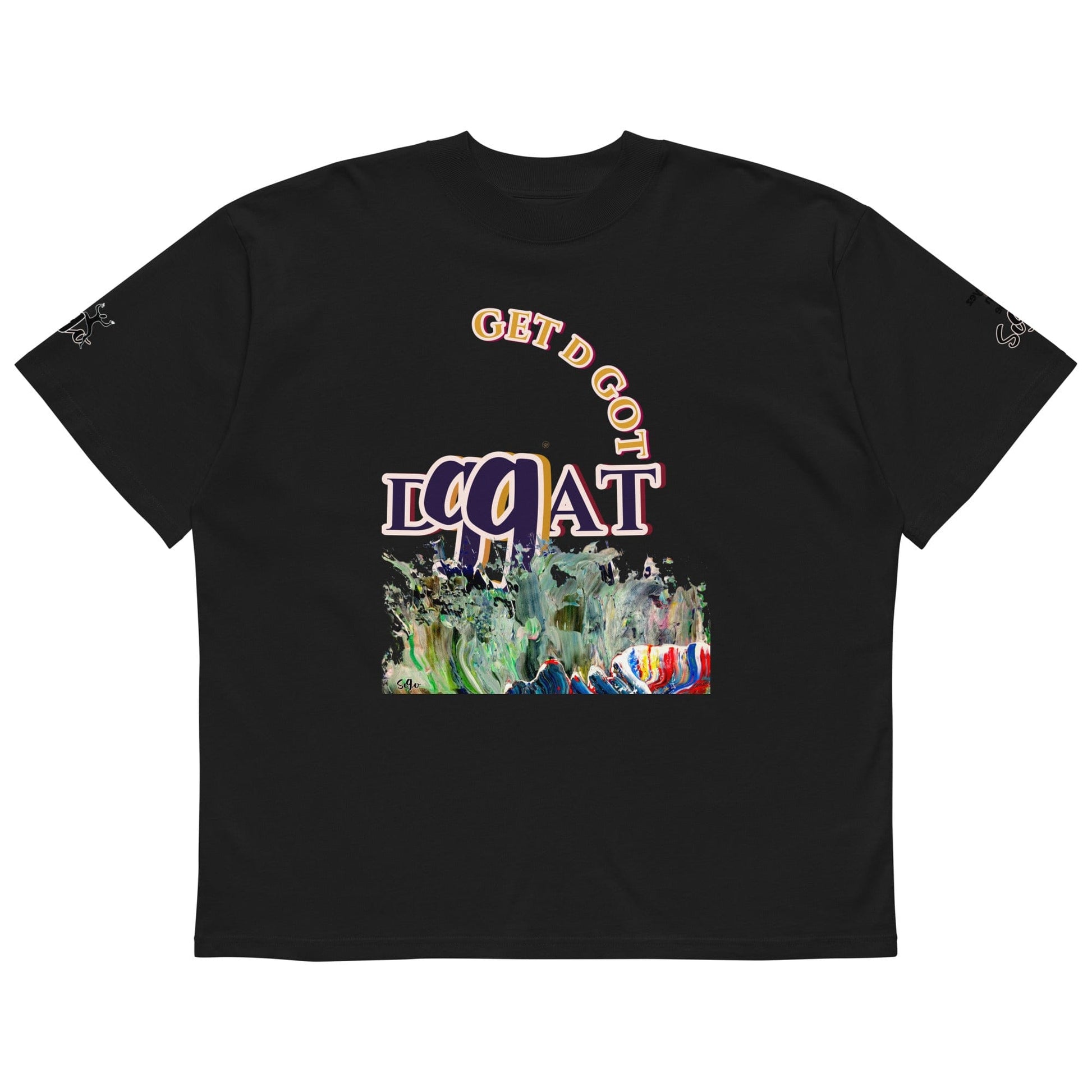unisex t-shirt s090 organic oversized high neck-t-shirt black art-print design on front