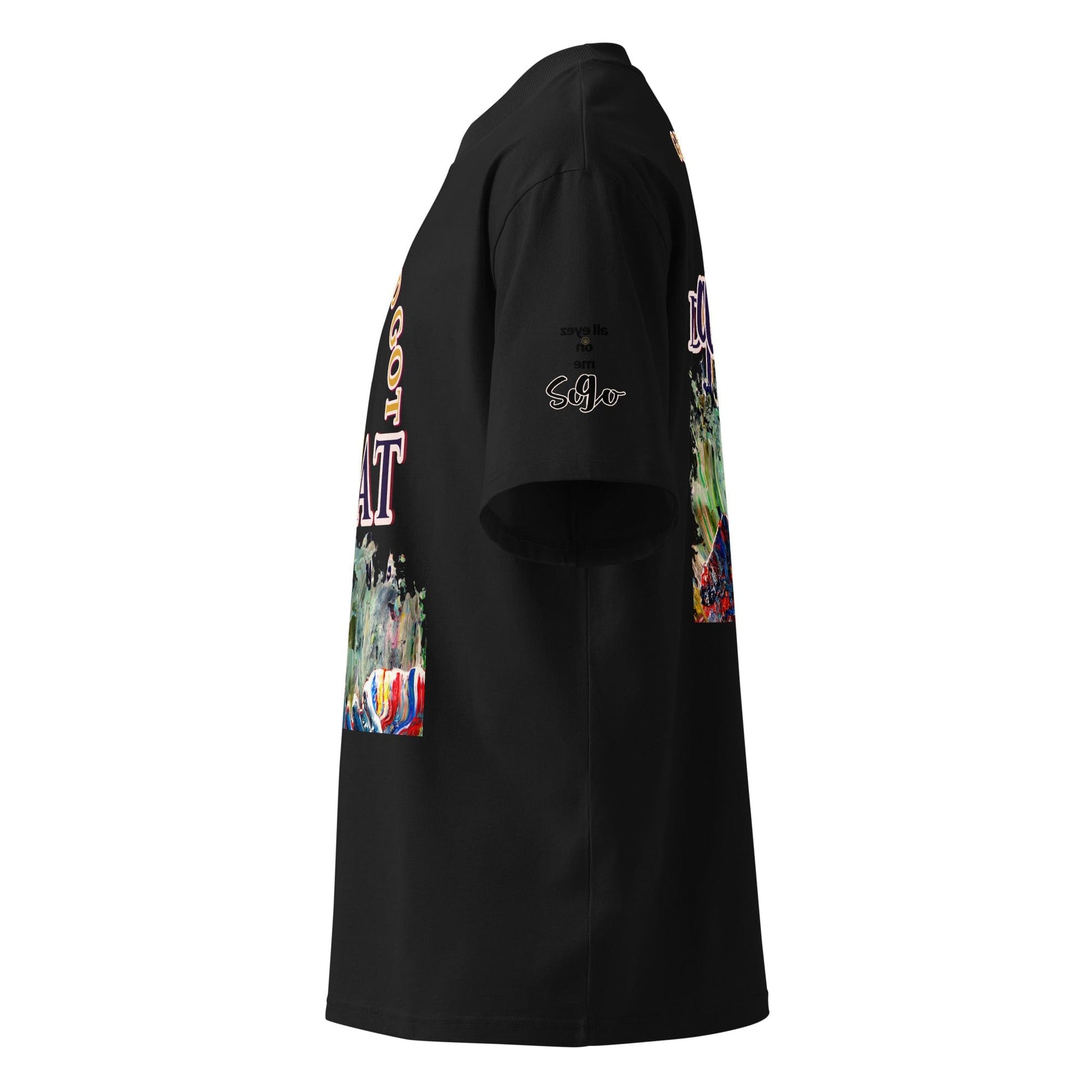 unisex s090 organic oversized-high-neck-t-shirt black left side logo print.