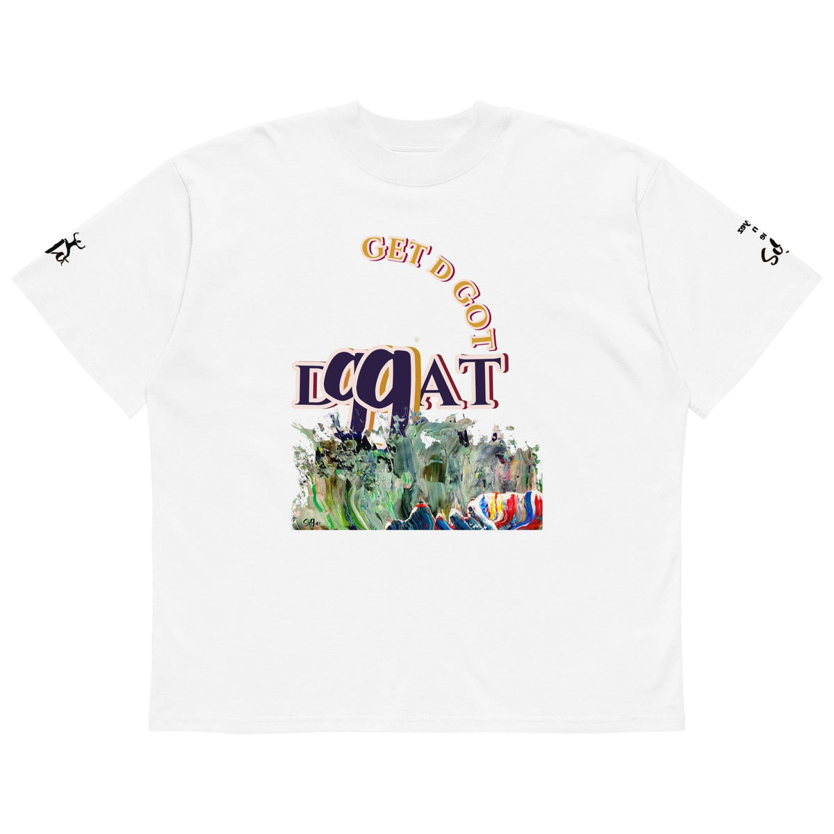 unisex t-shirt s090 organic oversized high neck-t-shirt white art-print design on front