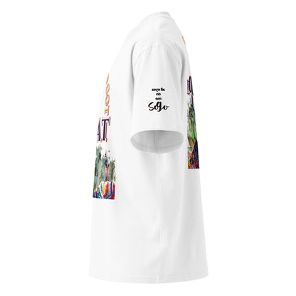 unisex s090 organic oversized-high-neck-t-shirt white left side logo print.