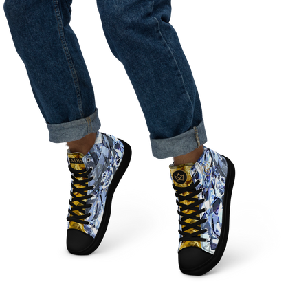 mens limited crystal diamond and gold high top canvas Sneakers with a exclusive, rare and luxury all over printed special diamond & gold color design made by absolut paradiso og, urban art streetwear fashion, phygitals an lifestyle brand. 