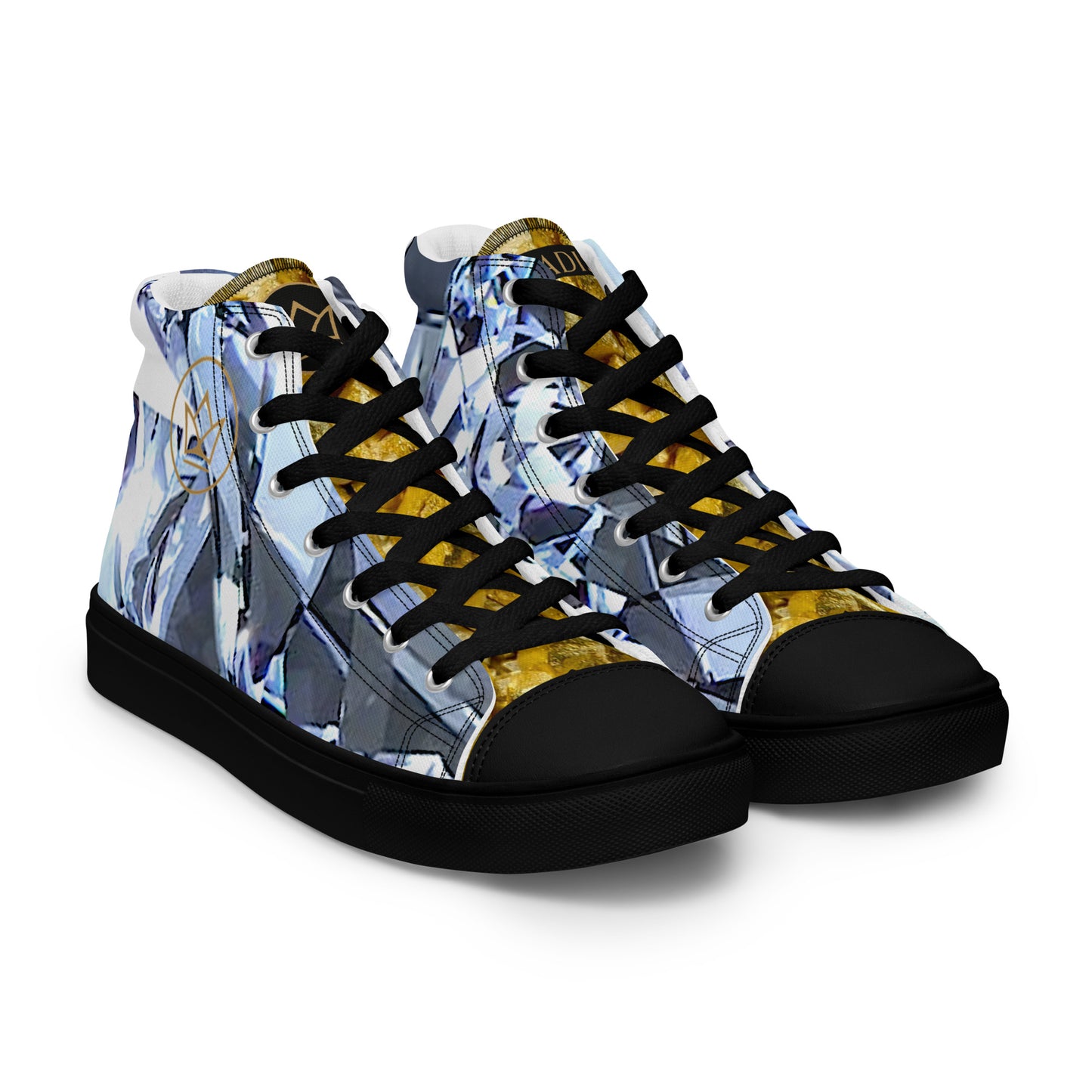 womens limited crystal diamond and gold high top canvas Sneakers with a exclusive, rare and luxury all over printed special diamond & gold color design made by absolut paradiso og, urban art streetwear fashion, phygitals an lifestyle brand. 