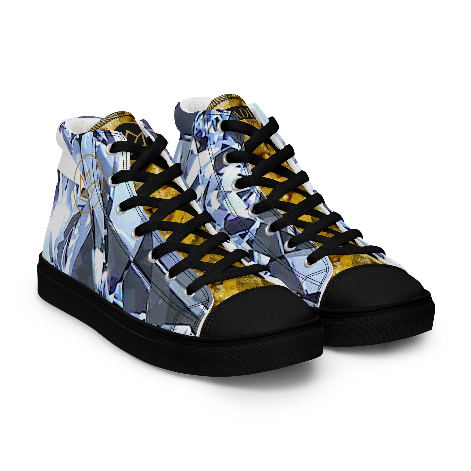 womens limited crystal diamond and gold high top canvas Sneakers with a exclusive, rare and luxury all over printed special diamond & gold color design made by absolut paradiso og, urban art streetwear fashion, phygitals an lifestyle brand. 