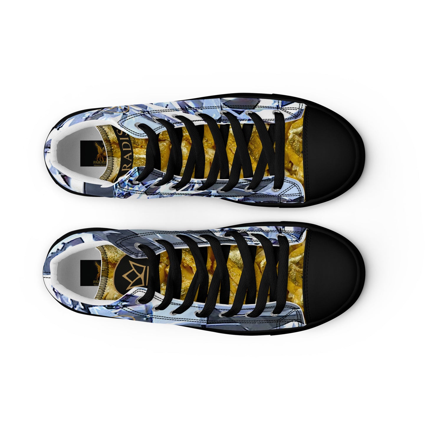 womens limited crystal diamond and gold high top canvas Sneakers with a exclusive, rare and luxury all over printed special diamond & gold color design made by absolut paradiso og, urban art streetwear fashion, phygitals an lifestyle brand. 