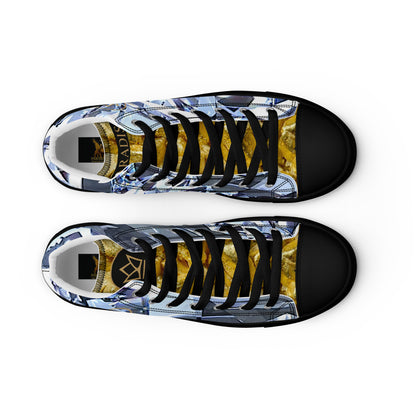 womens limited crystal diamond and gold high top canvas Sneakers with a exclusive, rare and luxury all over printed special diamond & gold color design made by absolut paradiso og, urban art streetwear fashion, phygitals an lifestyle brand. 