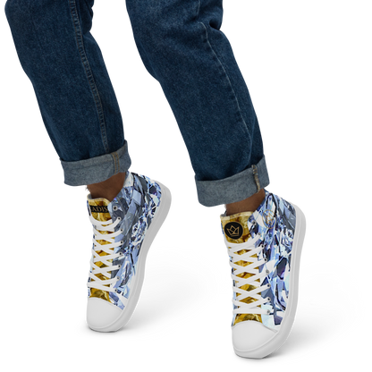 mens limited crystal diamond and gold high top canvas Sneakers with a exclusive, rare and luxury all over printed special diamond & gold color design made by absolut paradiso og, urban art streetwear fashion, phygitals an lifestyle brand. 

