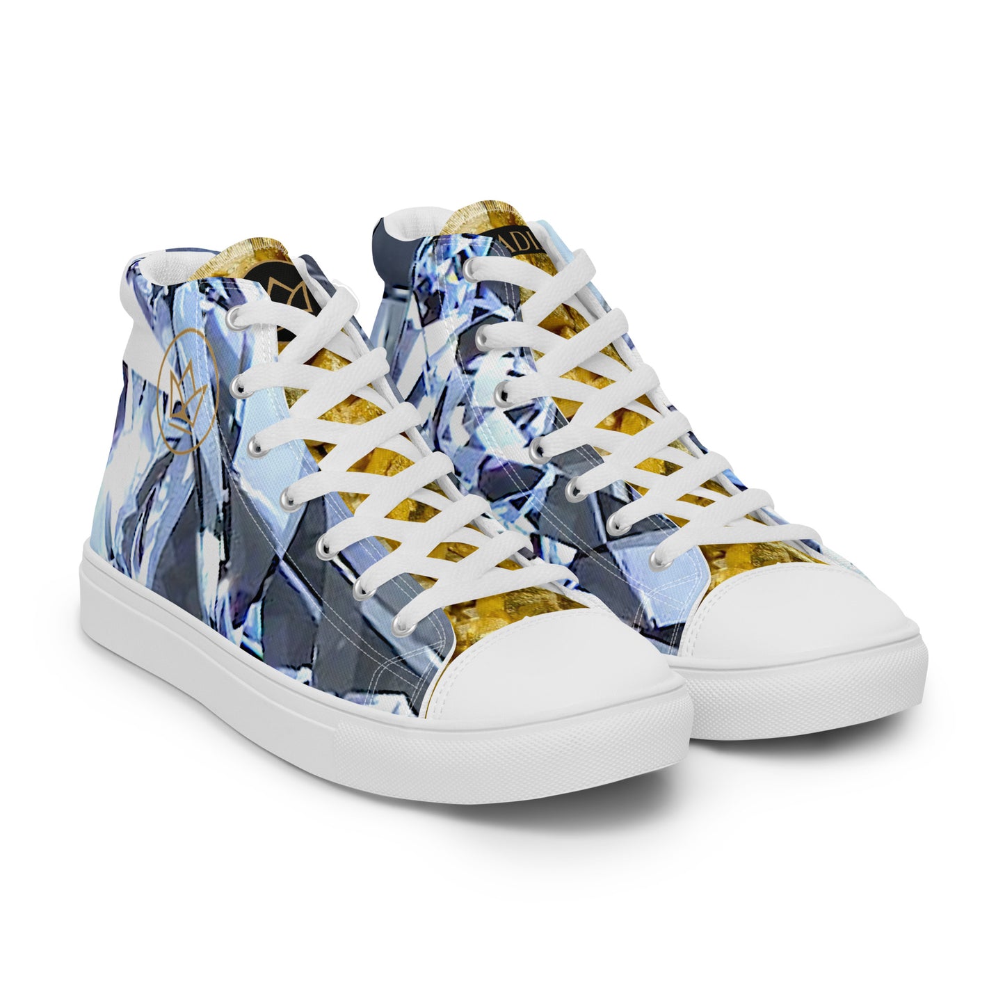 womens limited crystal diamond and gold high top canvas Sneakers with a exclusive, rare and luxury all over printed special diamond & gold color design made by absolut paradiso og, urban art streetwear fashion, phygitals an lifestyle brand. 
