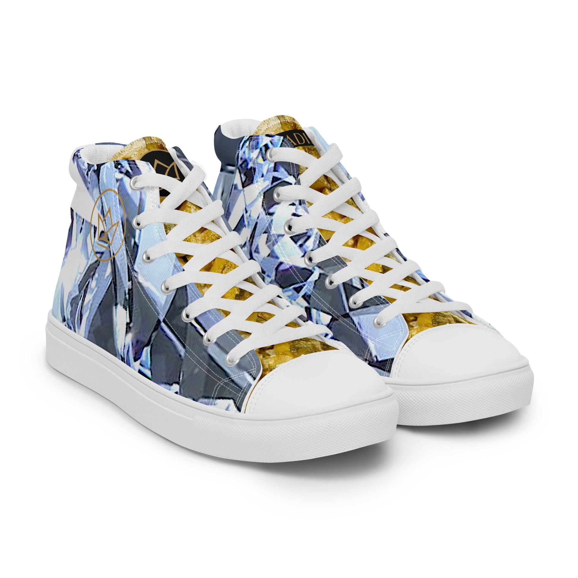 womens limited crystal diamond and gold high top canvas Sneakers with a exclusive, rare and luxury all over printed special diamond & gold color design made by absolut paradiso og, urban art streetwear fashion, phygitals an lifestyle brand. 
